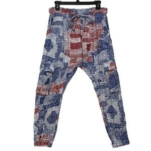 Hei Hei S Jogger Pants Blue Red Geometric Abstract Boho Cargo Harem Trousers